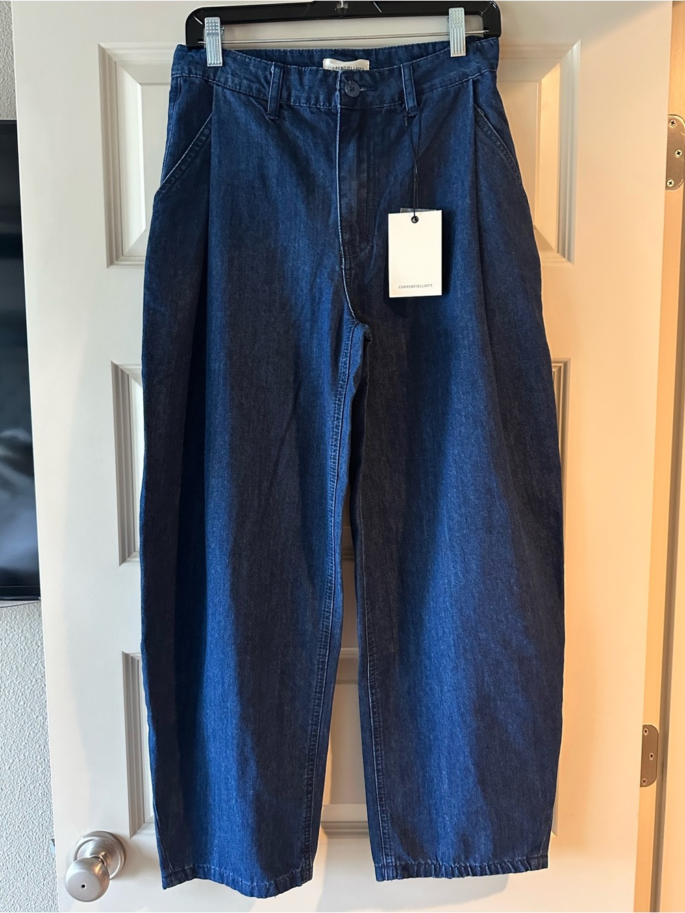 Current/Elliott Pleated Barrel Dark Wash Jeans